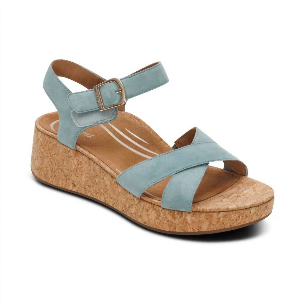 NEW AETREX women's flora adjustable quarter strap wedge sandal in sage